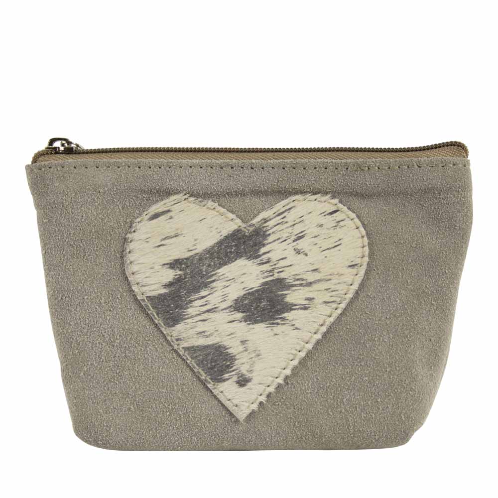 556 Leder Täschchen beige/grau mit Herz 