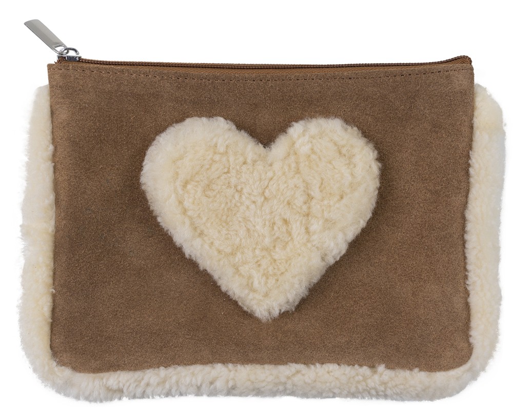 563  Leder Etui braun mit Fell - Herz weiß